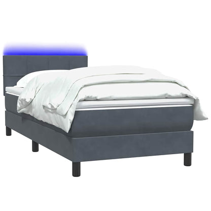 Letto a Molle con Materasso e LED Grigio Scuro 100x220 cm Velluto