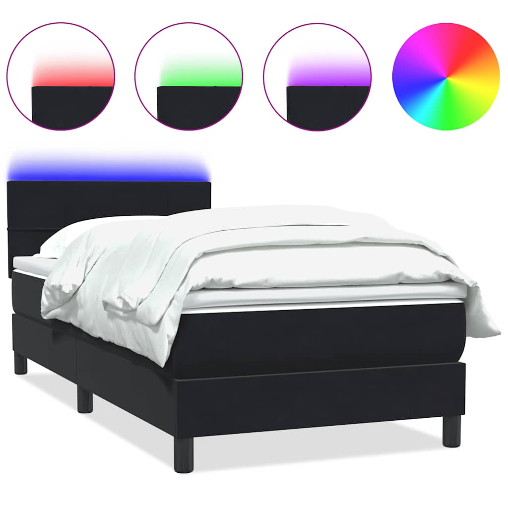 Letto a Molle con Materasso e LED Nero 100x220 cm in Velluto
