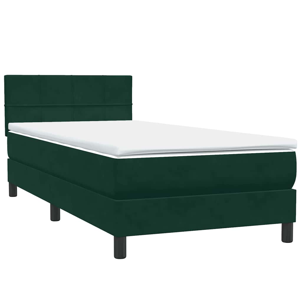 Letto a Molle con Materasso e LED Verde Scuro 100x220 cm Velluto