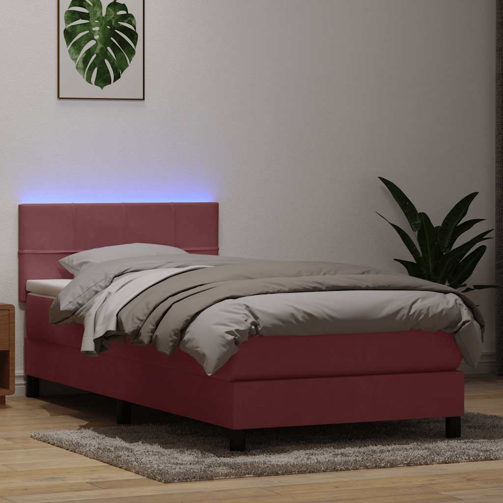 Letto a Molle con Materasso e LED Rosa 100x220 cm in Velluto
