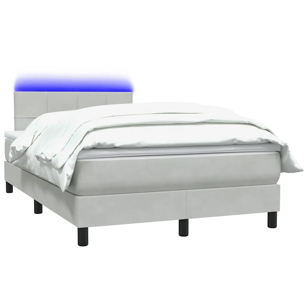 Letto a Molle con Materasso e LED Grigio Chiaro 120x220cm Velluto