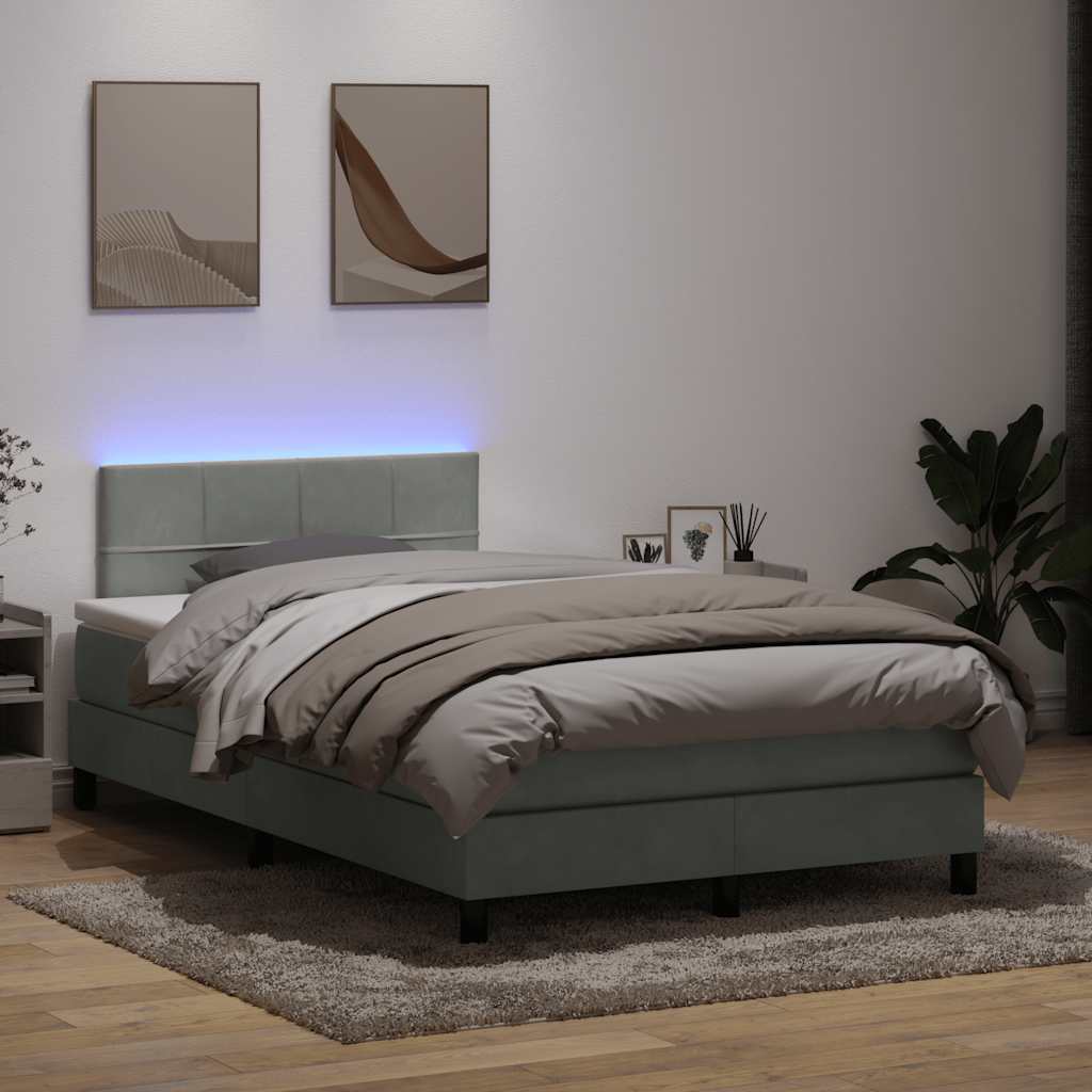 Letto a Molle con Materasso e LED Grigio Chiaro 120x220cm Velluto