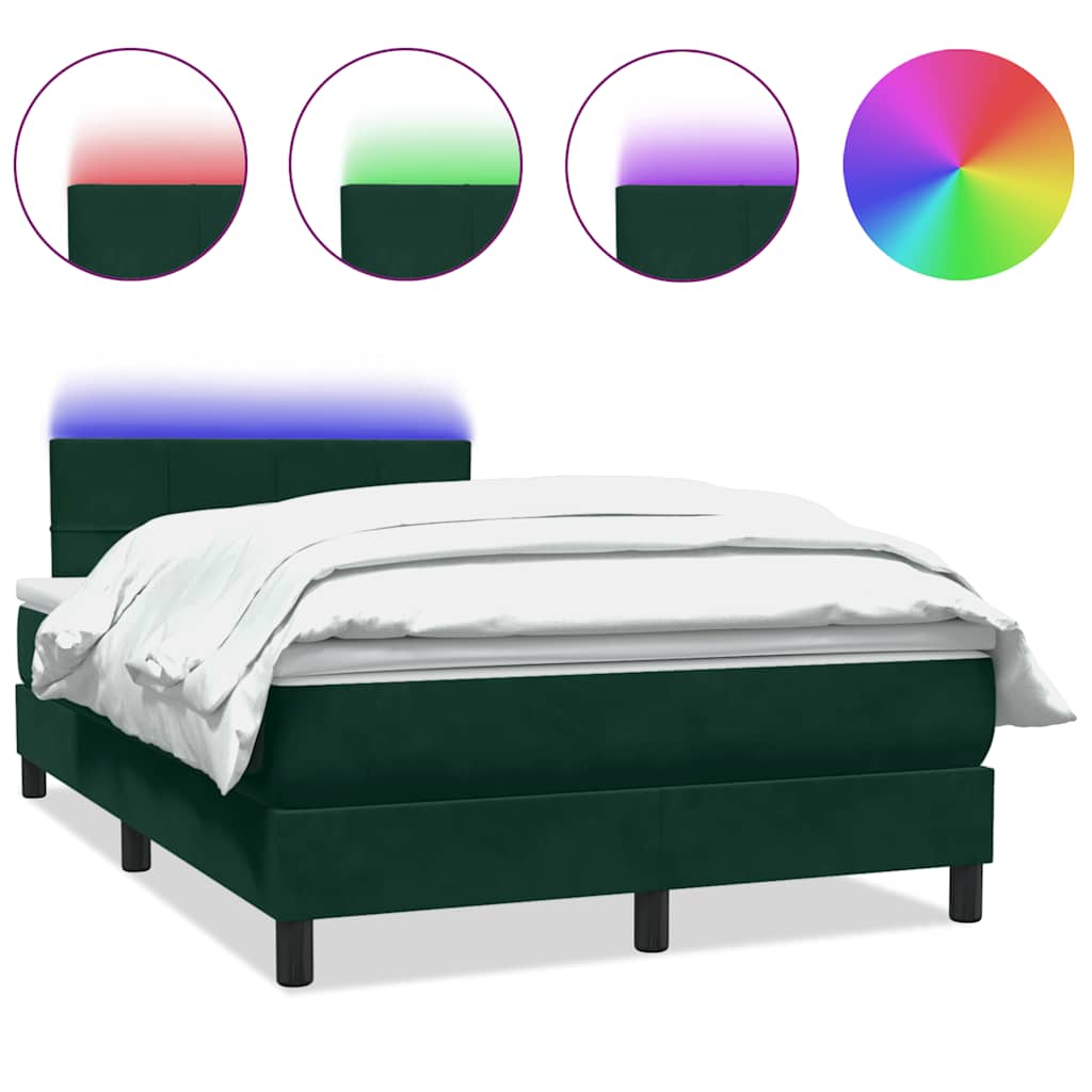 Letto a Molle con Materasso e LED Verde Scuro 120x220 cm Velluto