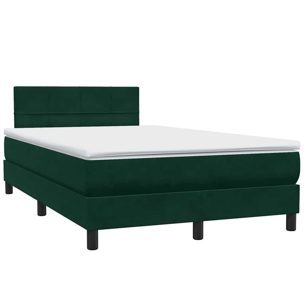 Letto a Molle con Materasso e LED Verde Scuro 120x220 cm Velluto
