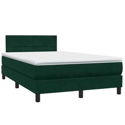 Letto a Molle con Materasso e LED Verde Scuro 120x220 cm Velluto