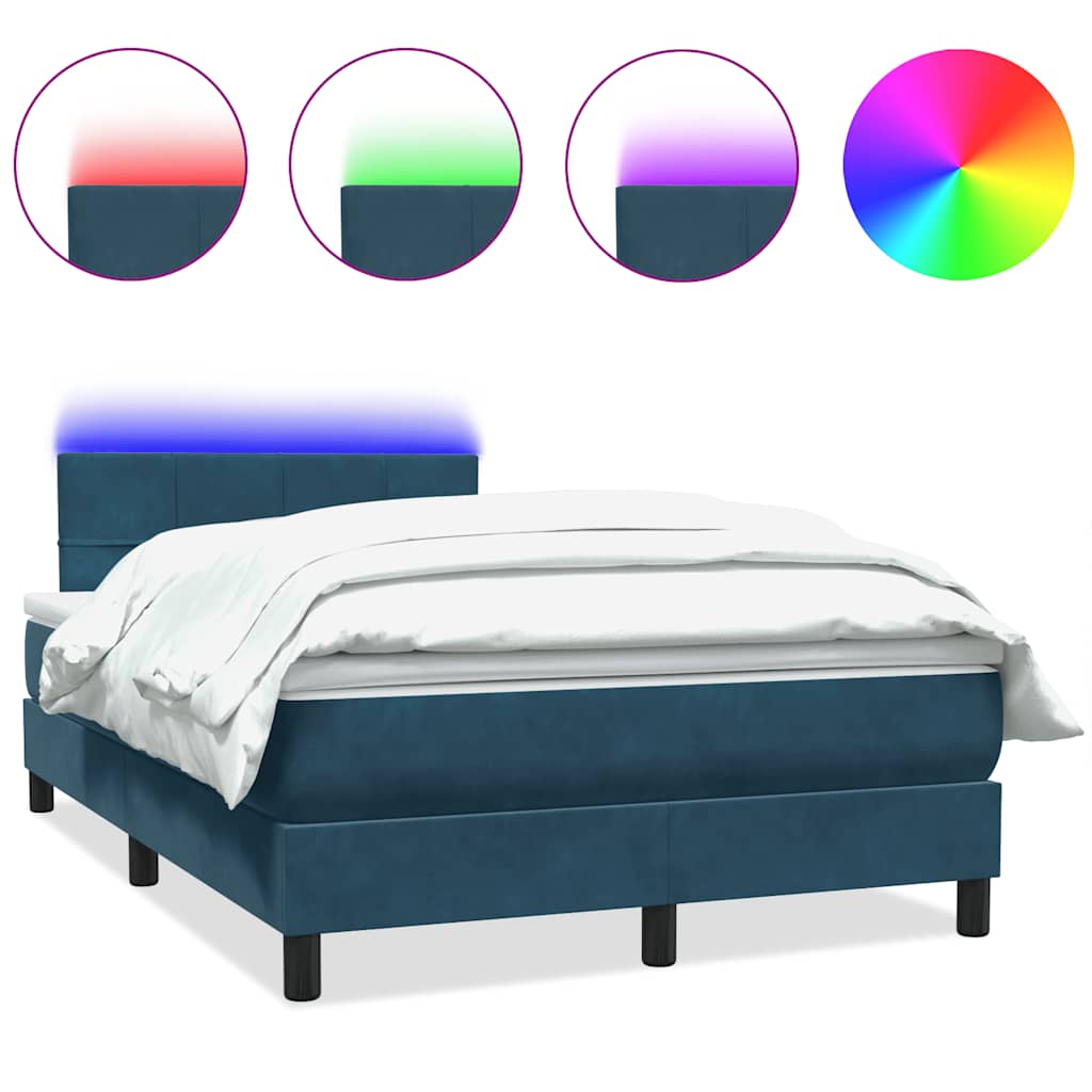 Letto a Molle con Materasso e LED Blu Scuro 120x220 cm in Velluto