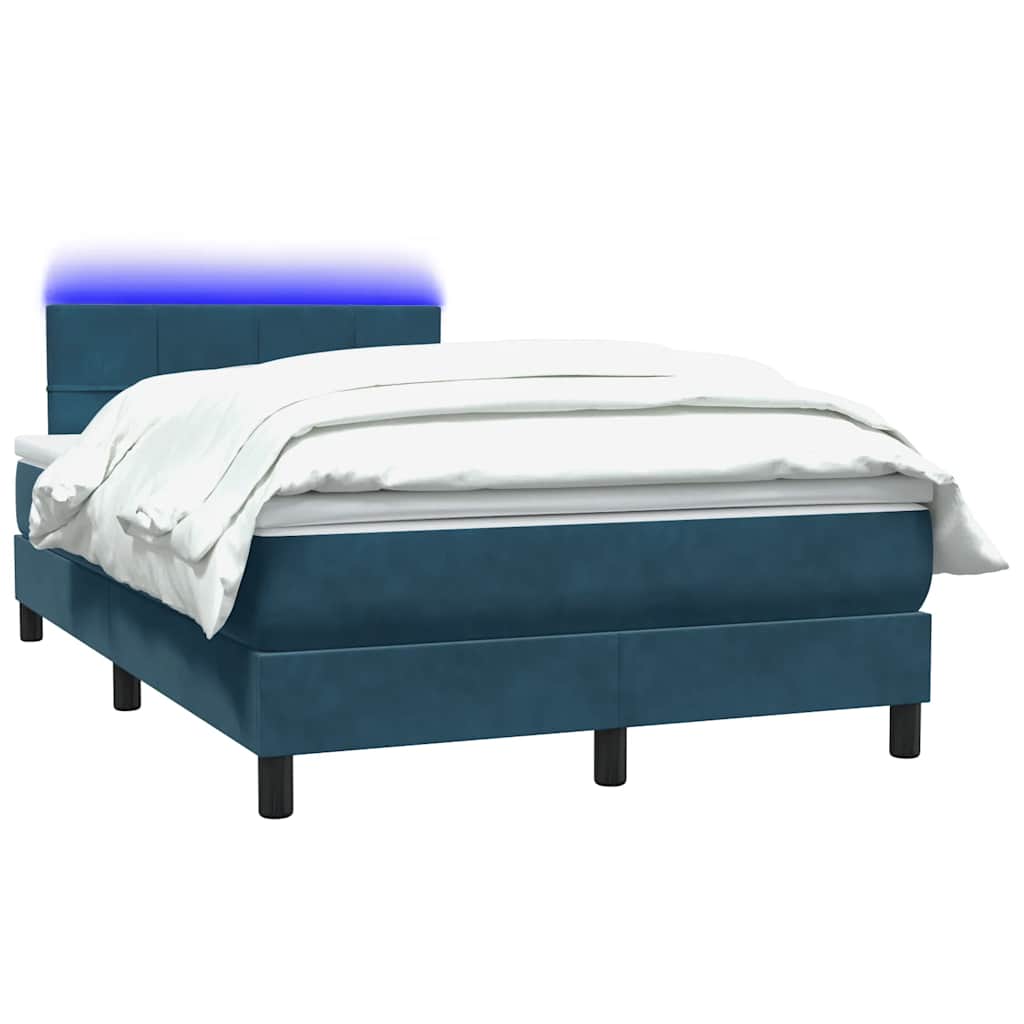 Letto a Molle con Materasso e LED Blu Scuro 120x220 cm in Velluto