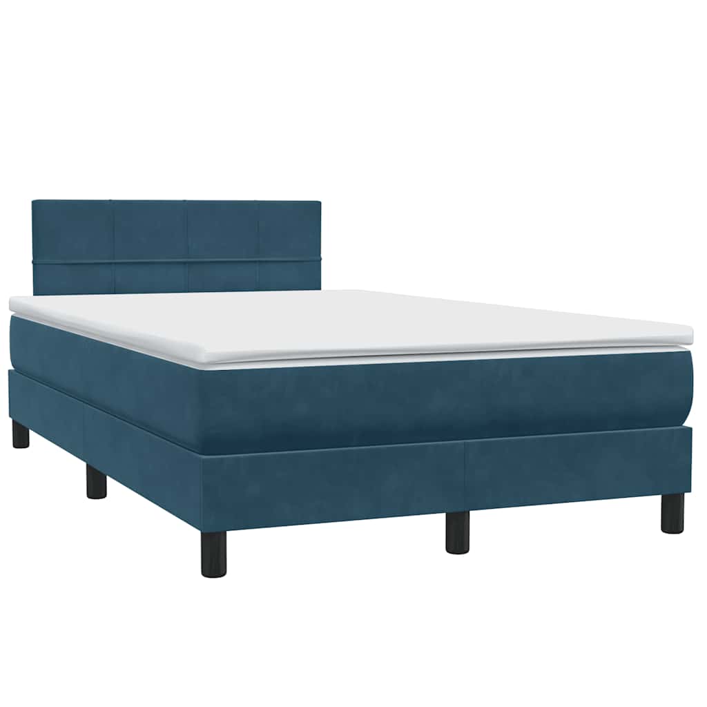 Letto a Molle con Materasso e LED Blu Scuro 120x220 cm in Velluto