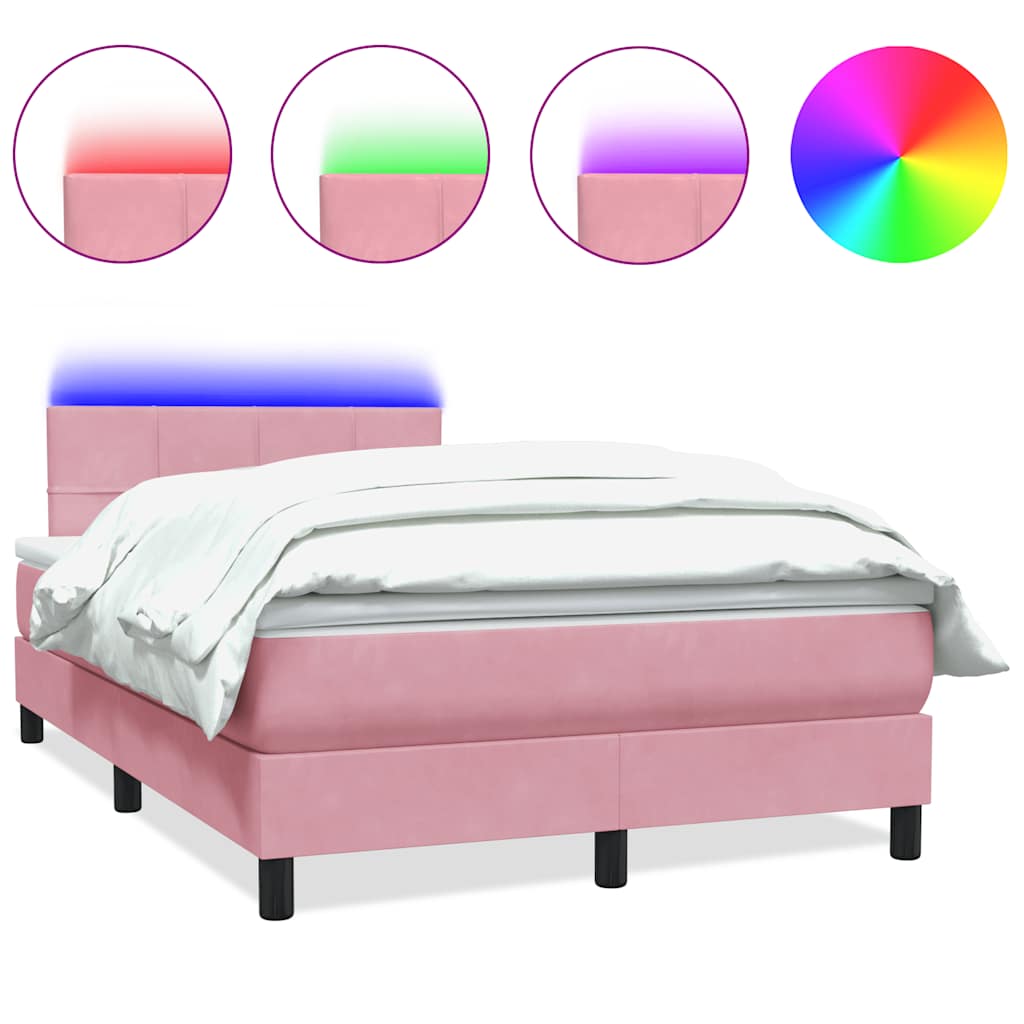 Letto a Molle con Materasso e LED Rosa 120x220 cm in Velluto