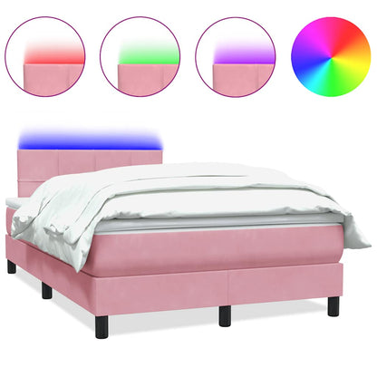 Letto a Molle con Materasso e LED Rosa 120x220 cm in Velluto