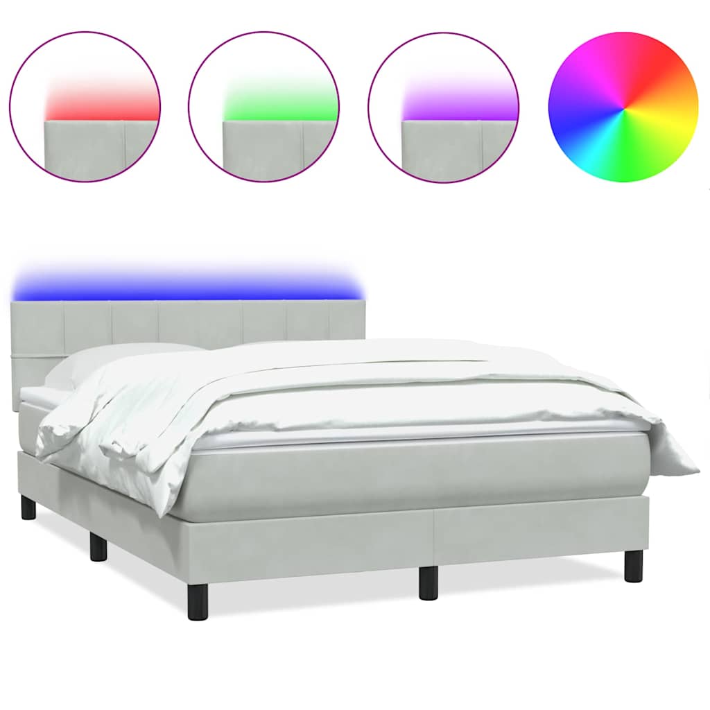 Letto a Molle con Materasso e LED Grigio Chiaro 140x220cm Velluto