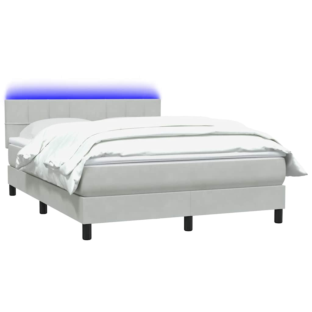 Letto a Molle con Materasso e LED Grigio Chiaro 140x220cm Velluto