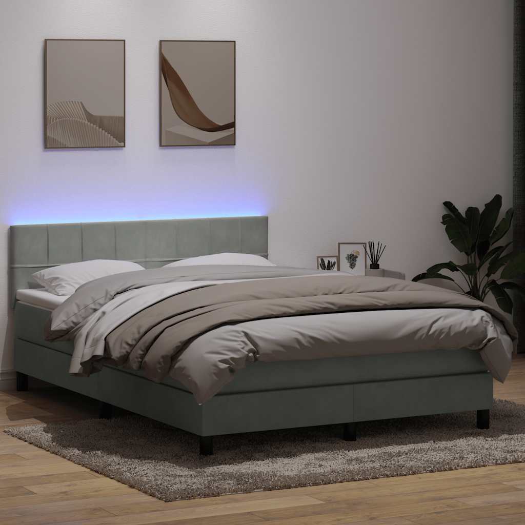 Letto a Molle con Materasso e LED Grigio Chiaro 140x220cm Velluto