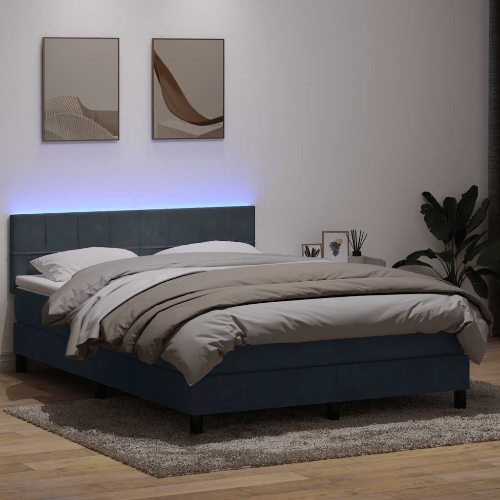 Letto a Molle con Materasso e LED Grigio Scuro 140x220 cm Velluto