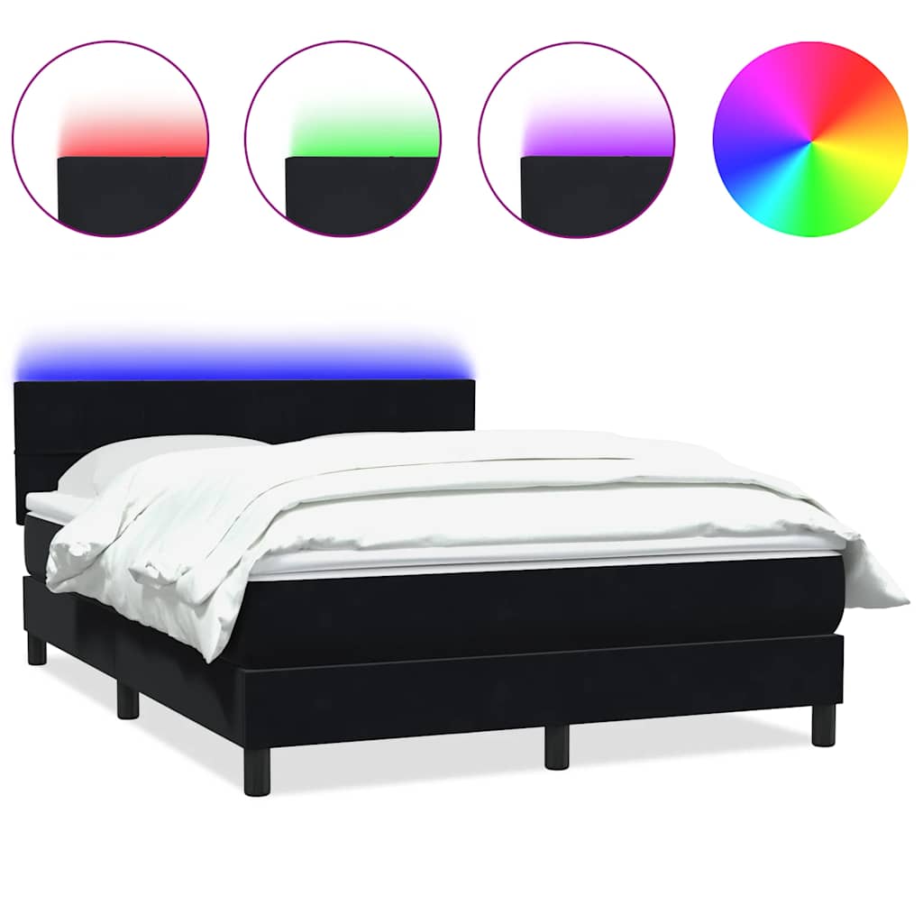 Letto a Molle con Materasso e LED Nero 140x220 cm in Velluto