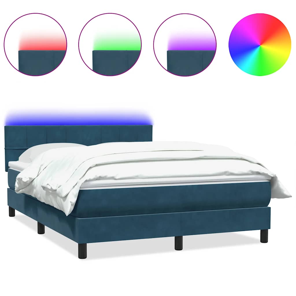 Letto a Molle con Materasso e LED Blu Scuro 140x220 cm Velluto