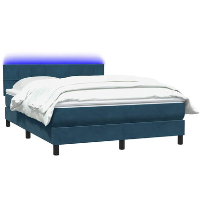 Letto a Molle con Materasso e LED Blu Scuro 140x220 cm Velluto