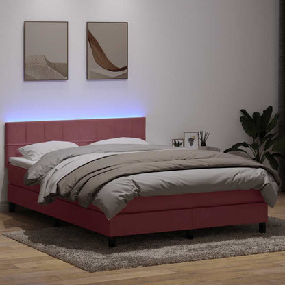 Letto a Molle con Materasso e LED Rosa 140x220 cm in Velluto