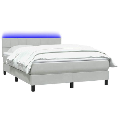 Letto a Molle con Materasso e LED Grigio Chiaro 160x220cm Velluto