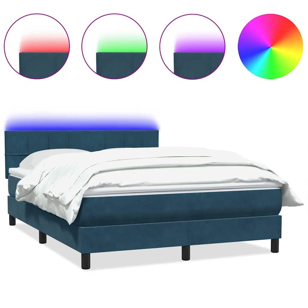 Letto a Molle con Materasso e LED Blu Scuro 160x220 cm in Velluto