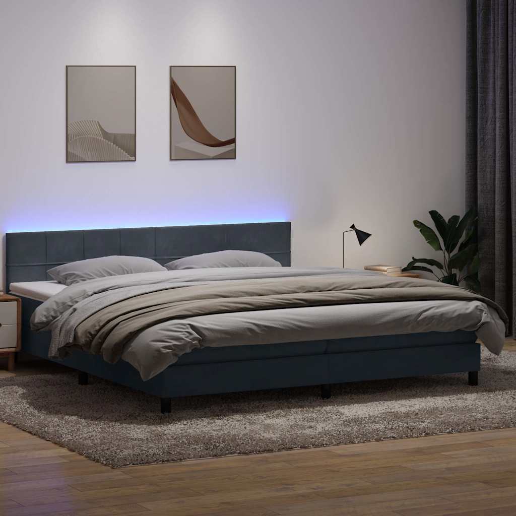 Letto a Molle con Materasso e LED Grigio Scuro 180x220 cm Velluto