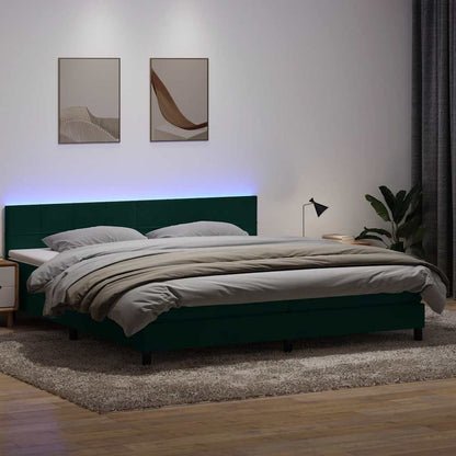 Letto a Molle con Materasso e LED Verde Scuro 180x220 cm Velluto