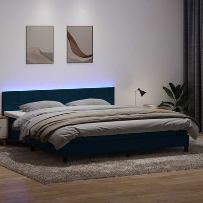 Letto a Molle con Materasso e LED Blu Scuro 180x220 cm Velluto