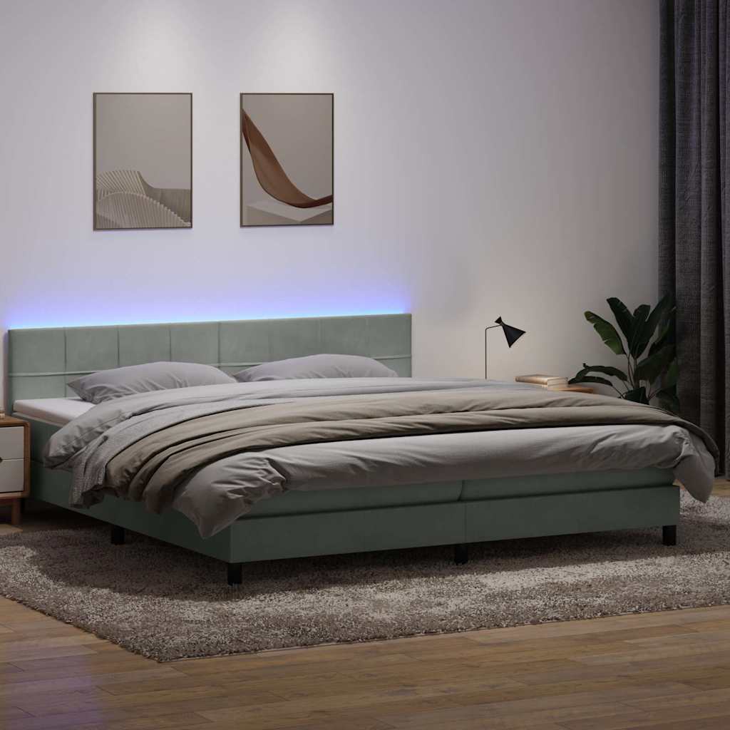 Letto a Molle con Materasso e LED Grigio Chiaro 200x220cm Velluto