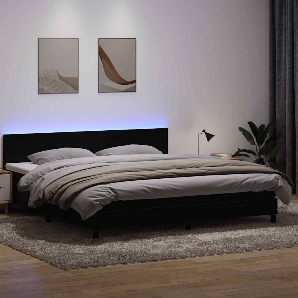 Letto a Molle con Materasso e LED Nero 200x220 cm in Velluto