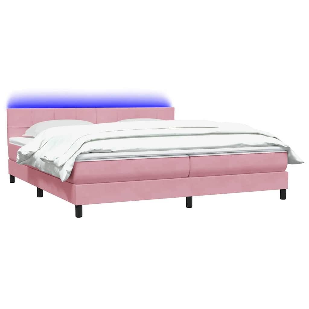 Letto a Molle con Materasso e LED Rosa 200x220 cm in Velluto