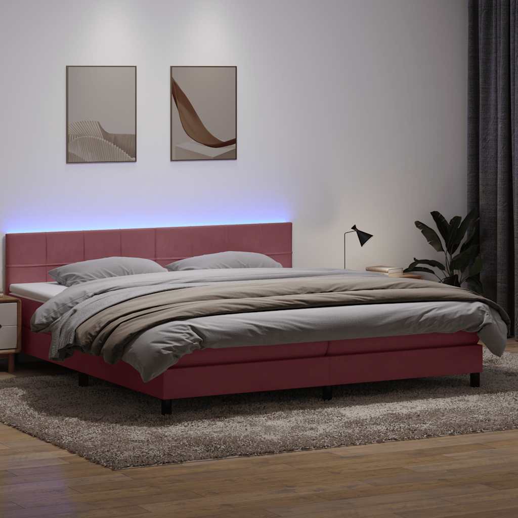 Letto a Molle con Materasso e LED Rosa 200x220 cm in Velluto