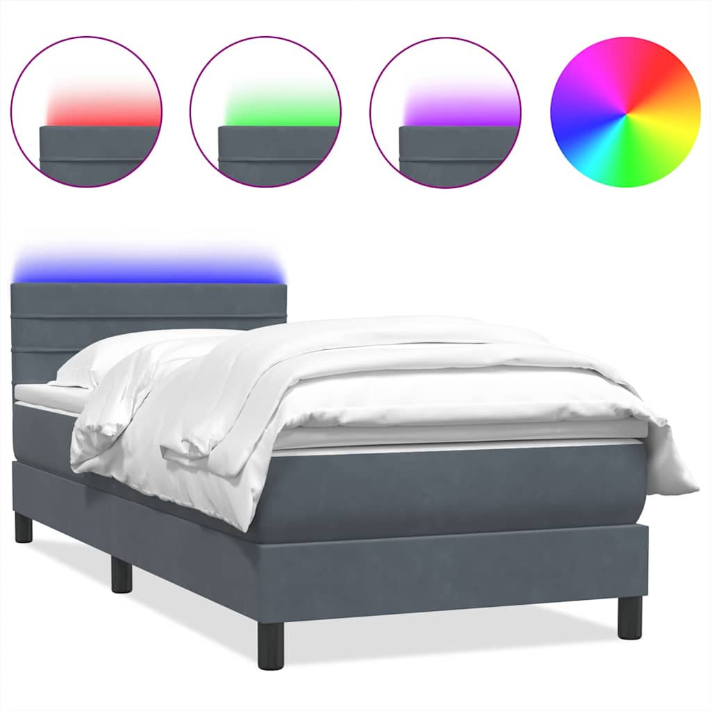 Letto a Molle con Materasso e LED Grigio Scuro 80x210 cm Velluto
