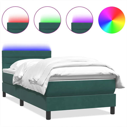 Letto a Molle con Materasso e LED Verde Scuro 80x210 cm Velluto