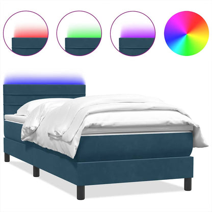 Letto a Molle con Materasso e LED Blu Scuro 80x210 cm Velluto