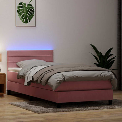 Letto a Molle con Materasso e LED Rosa 80x210 cm Velluto