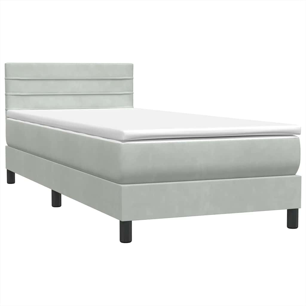 Letto a Molle con Materasso e LED grigio chiaro 90x210 cm Velluto