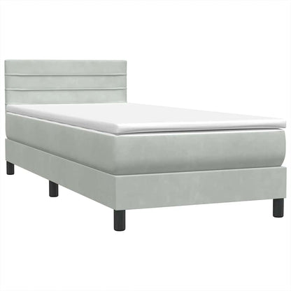 Letto a Molle con Materasso e LED grigio chiaro 90x210 cm Velluto