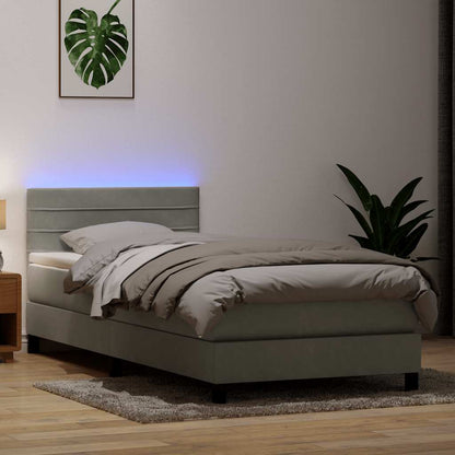 Letto a Molle con Materasso e LED grigio chiaro 90x210 cm Velluto