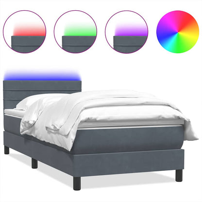 Letto a Molle con Materasso e LED Grigio Scuro 90x210 cm Velluto