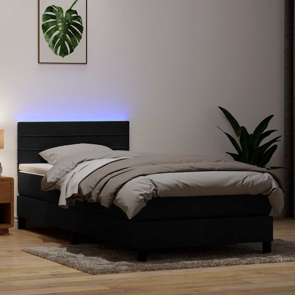 Letto a Molle con Materasso e LED Nero 90x210 cm in Velluto