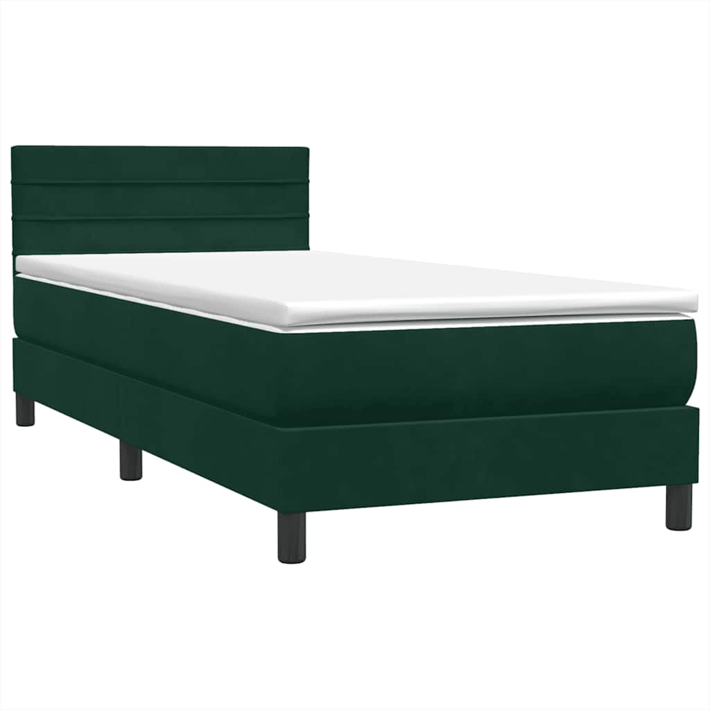 Letto a Molle con Materasso e LED Verde Scuro 90x210 cm Velluto