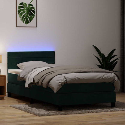 Letto a Molle con Materasso e LED Verde Scuro 90x210 cm Velluto