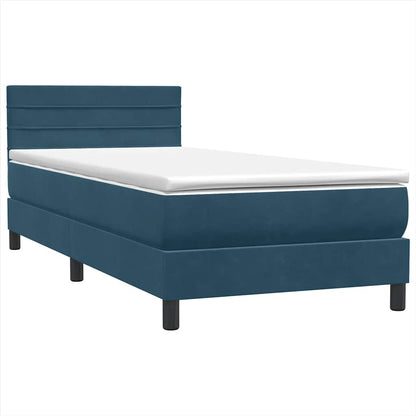 Letto a Molle con Materasso e LED Blu Scuro 90x210 cm Velluto