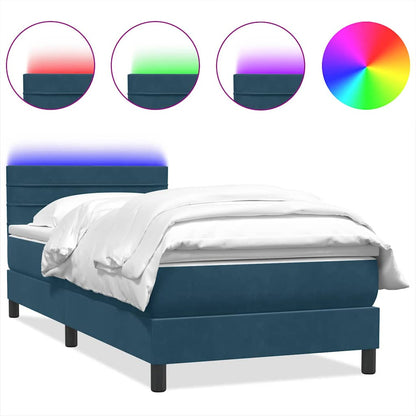 Letto a Molle con Materasso e LED Blu Scuro 100x210 cm in Velluto