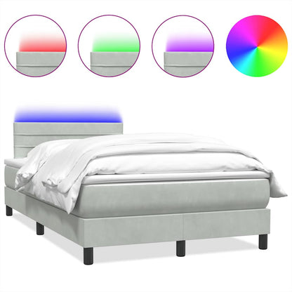 Letto a Molle con Materasso e LED Grigio Chiaro 120x210cm Velluto