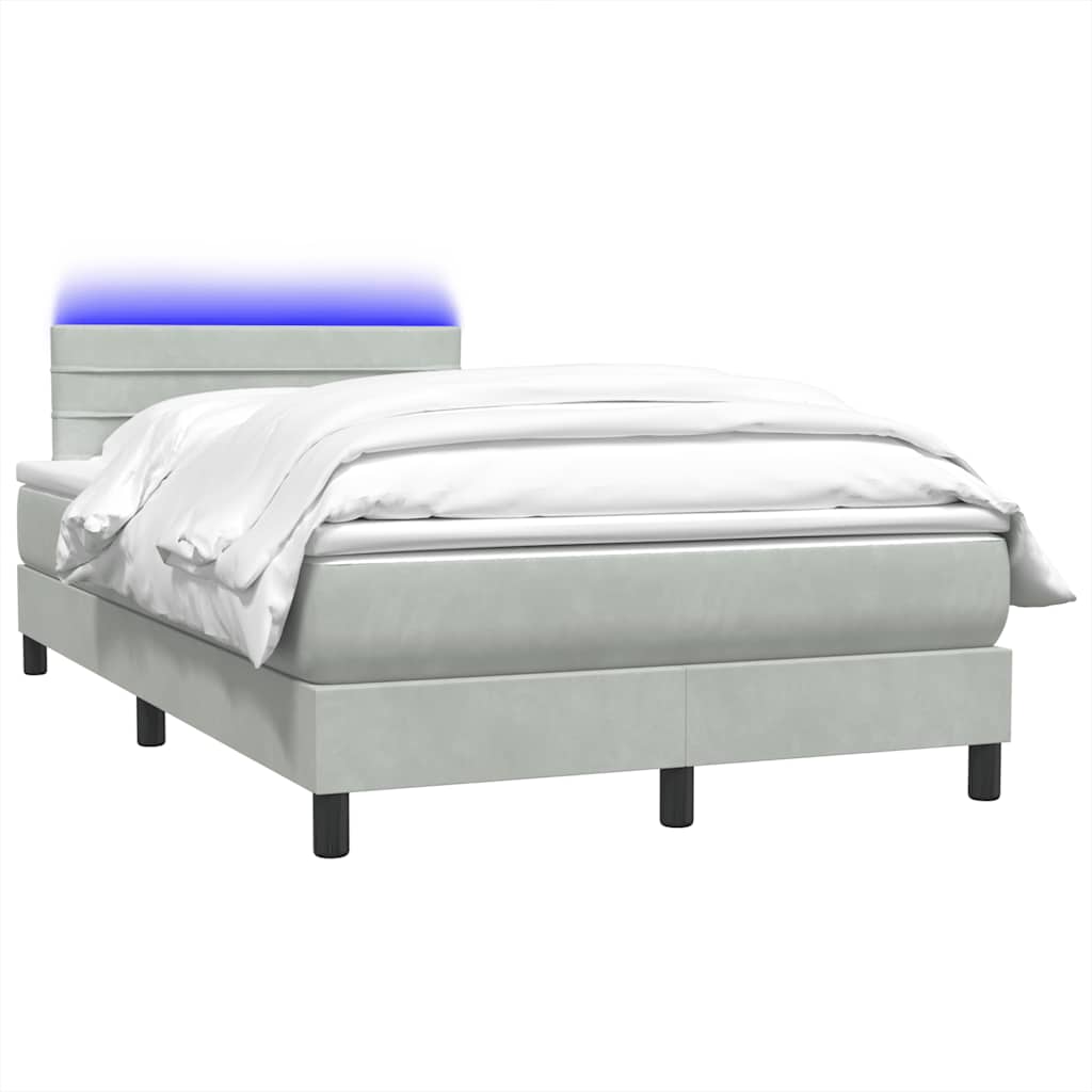 Letto a Molle con Materasso e LED Grigio Chiaro 120x210cm Velluto