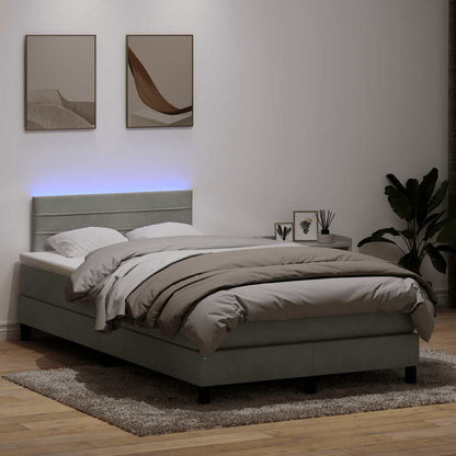 Letto a Molle con Materasso e LED Grigio Chiaro 120x210cm Velluto