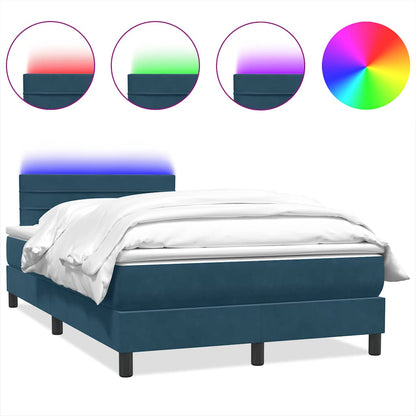 Letto a Molle con Materasso e LED Blu Scuro 120x210 cm in Velluto