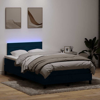 Letto a Molle con Materasso e LED Blu Scuro 120x210 cm in Velluto