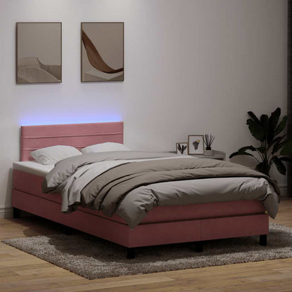 Letto a Molle con Materasso e LED Rosa 120x210 cm in Velluto